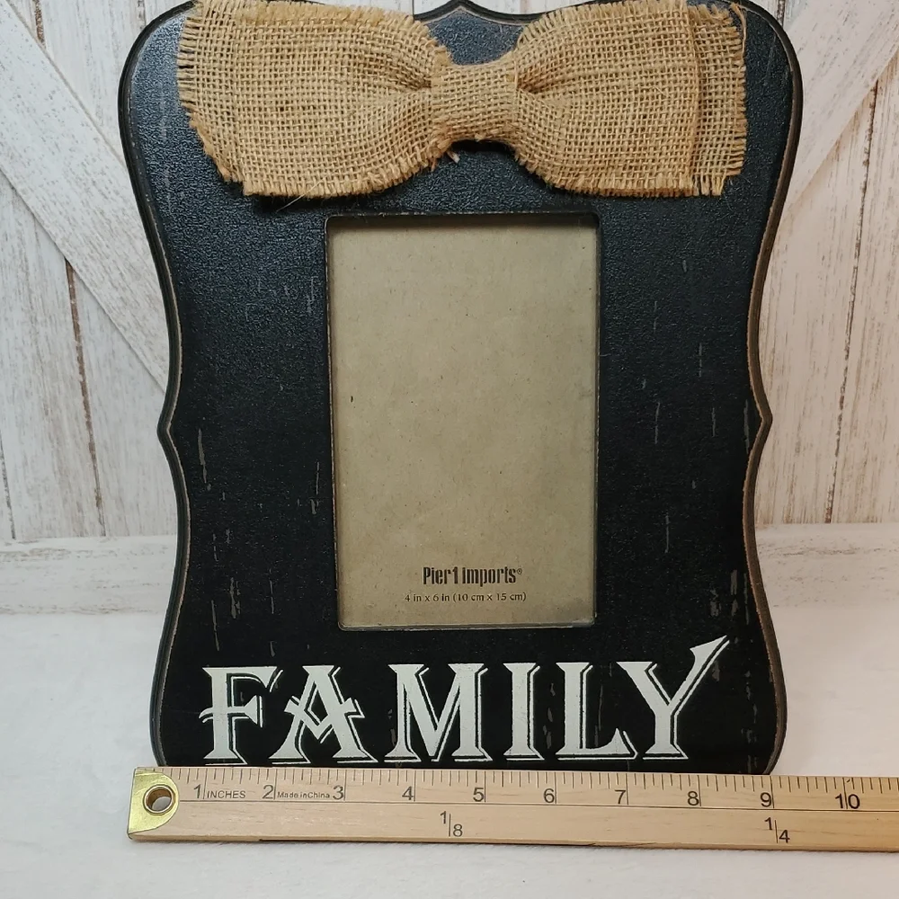 NWT Pier 1 Imports Black Family Picture Frame with Burlap Bow Photo